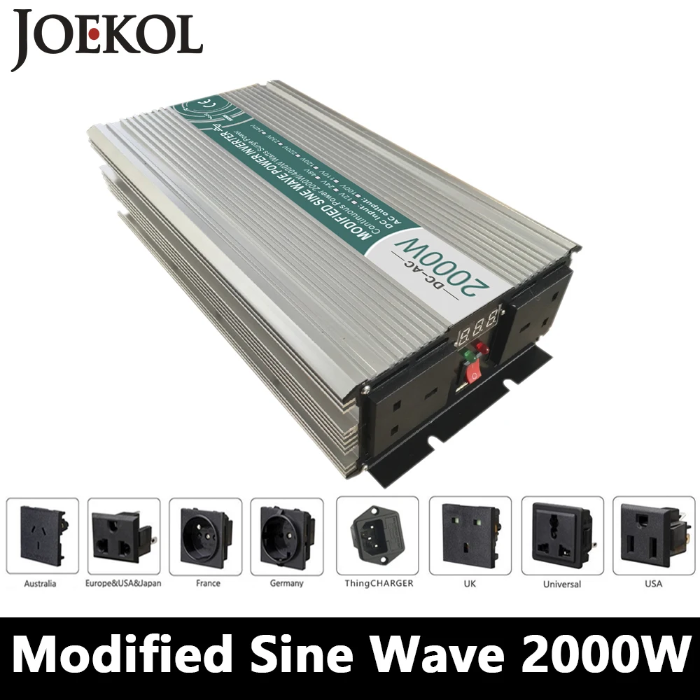 

2000W Modified Sine Wave Inverter,DC 12V/24V/48V To AC 110V/220V,off Grid Power Inverter Work With Solar Wind Battery Panel