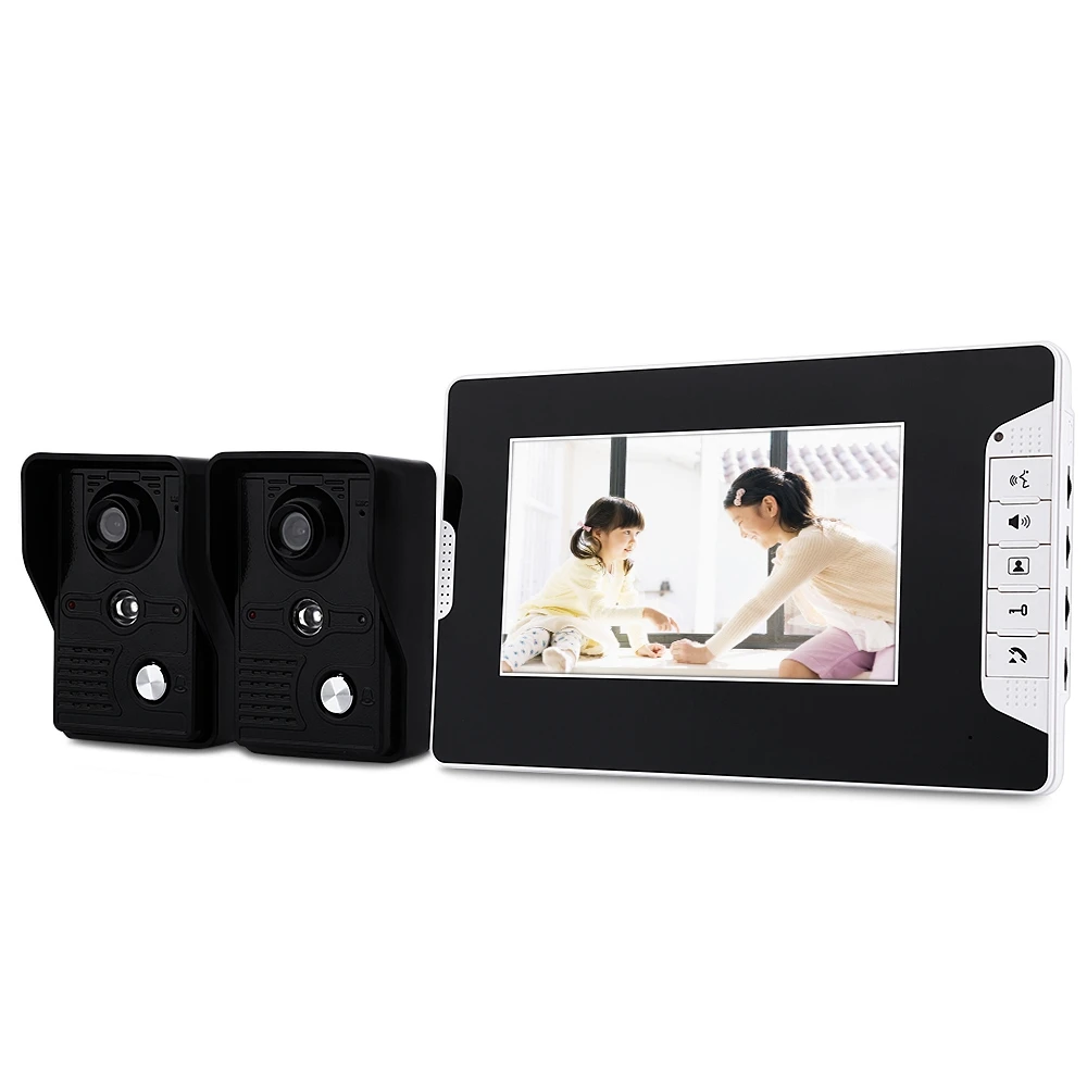 

7 Inch Video Intercom 900TVL Video Door Phone Doorbell Home Security System with Two Cameras+One Monitor Waterproof Night Vision