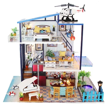 

Doll House Miniature with Furnitures Wooden Diy Doll House Creative Handmade Villa Model Building Toy