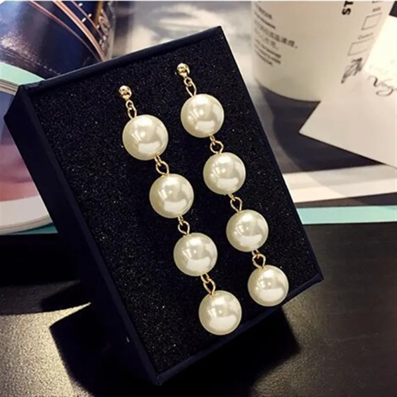 

Elegant Created Simulated Pearl Long Earrings Pearls String Statement Drop Earrings For Wedding Party Gift