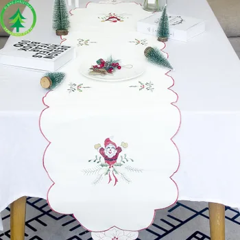 

Christmas Table Decoration Textile Creative embroidery Santa Claus Table Runner Christmas Home and Garden Fabric Table Flag