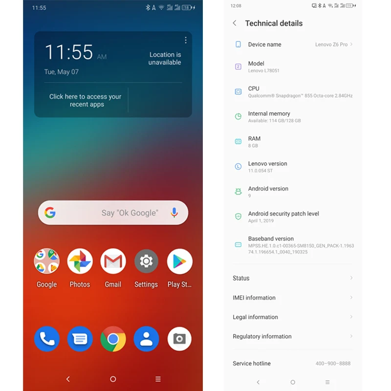  Global Rom Lenovo Z6 Pro 6GB 8GB 128GB Snapdragon 855 Octa Core 6.39
