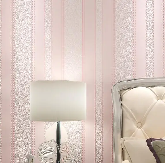 

Baby Pink Vertical Stripes Embossed Elegant Wall Paper wallpapers for bedroom papel de parede infantil Girls