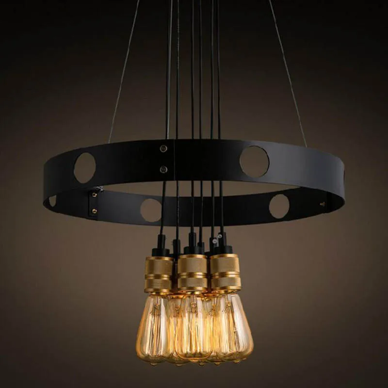 

Chandelier wrought iron circle creative chandelier retro restaurant chandelier LED lighting fixture led Vintage chandelier lamp