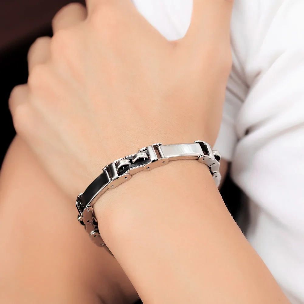 Fate Love Stainless Steel/Silicone Gel Cycling Bracelet Hight Polishing Gear Wheel Punk Style For Men FL958 220mm