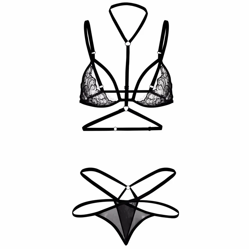 

New thin women three-point sexy Lingerie Set transparent lace bundle set sexy underwear uniform temptation bra and sexy panties