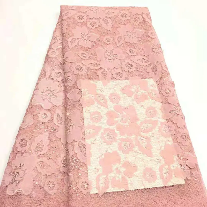 

2018 latest pink sequins french lace fabric high quality nigerian tulle lace fabric for luxury evening dresses A1295-1