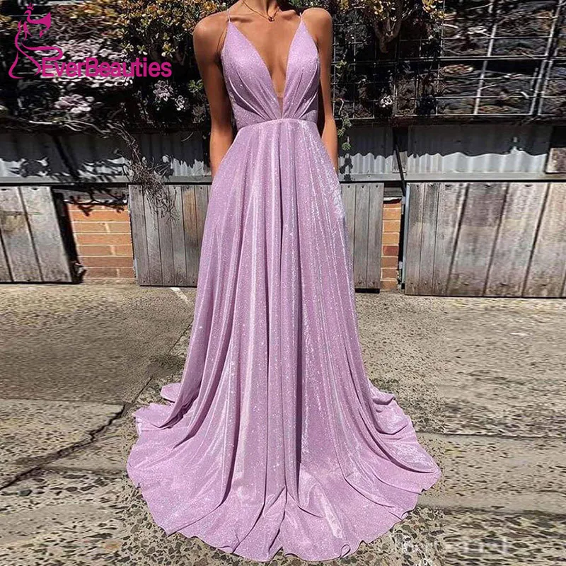 

Abendkleider 2019 Evening Dress Long V-Neck Spaghetti Straps Robe De Soiree Sexy Backless Formal Dress Women Abiye Gece Elbisesi