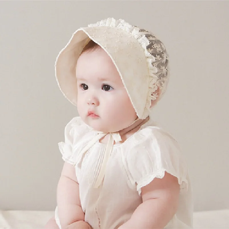 Кружевная детская шляпа на крестины для маленьких девочек, шапочка для крещения, кепка со шнуровкой цвета слоновой кости для новорожденных, шапка для новорожденных, шапочка с молочной наколка горничной, реквизит для фотографий H212S - Цвет: H830  off White
