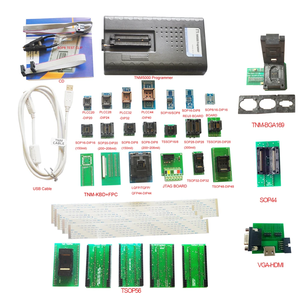 

TNM5000 USB EPROM Programmer+23pc sockets,Support notebook kbc ec controller programmer,for general use and car vehicle repair