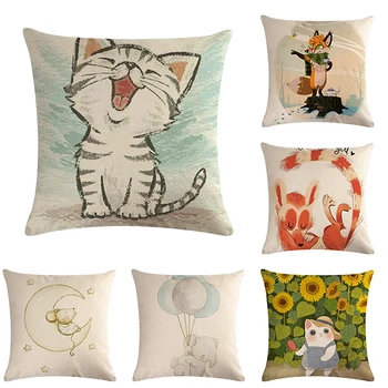 

45*45cm Super Cute Baby Elephant and Mouse Animal Pattern Cushion Cover Suitable for Home Decoration Square Sofa Pillowcase