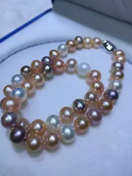 

elegant AAA round 9-10mm south sea white lavender pink pearl necklace 19"925s kkk