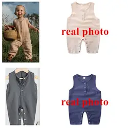 Ins/модные детские комбинезоны для мальчиков и девочек, Повседневная льняная детская одежда, летняя одежда для малышей