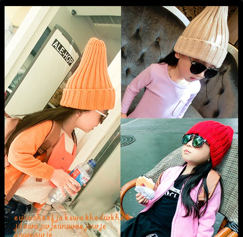 Детская шапка, зимняя теплая детская Модная трикотажная шляпа, одноцветная шапка в стиле хип-хоп, закрывающая уши шапка бини, Осенние повседневные вязаные шапки для мальчиков и девочек