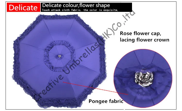 Арочные принцесса зонтики, 8 К ребра, три раза черный покрытие зонтики, ветрозащитный, границы шнуровка, карман зонтики, УФ-защиты