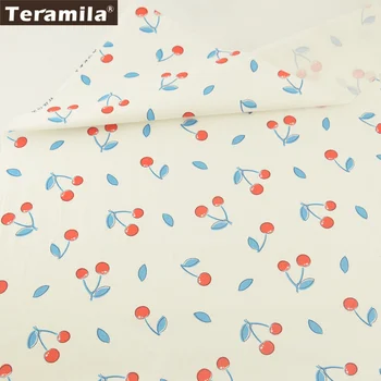 

Teramila Fabric Printed Red Cherries Fruit Pattern High Quality 100% Cotton Twill Material Scrapbooking Clothing Set Crafts Tela