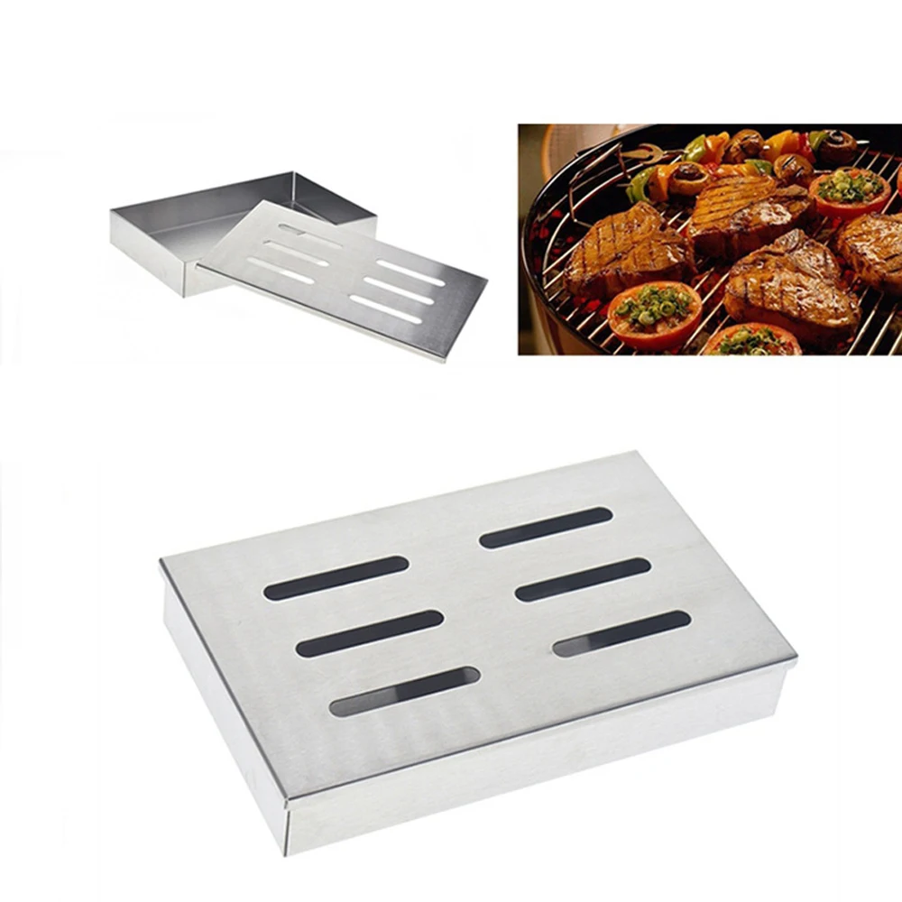 

Outdoor Mini BBQ Accessories Stainless Steel BBQ Grill Square Smokers Wood Chips Grill Smoking Box Bacon Meat Fish Camping Tool