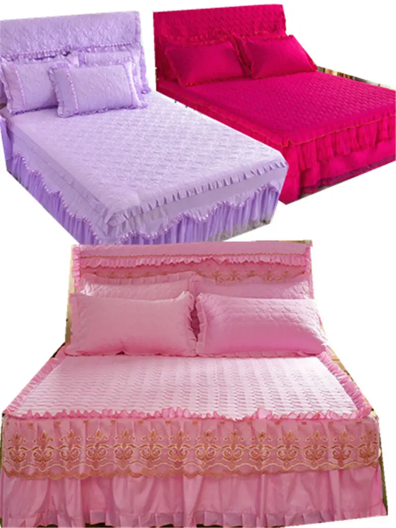 

1/3pcs love romantic bed skirt princess lace sheets laminated cotton bed cover pillowcase a variety of love style theme