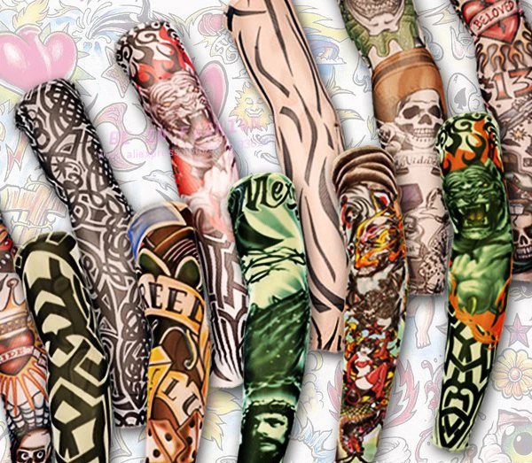 

12pcs mix Free shipping elastic Fake temporary tattoo sleeve 3D art designs body Arm leg stockings tatoo cool men-women 2018 new