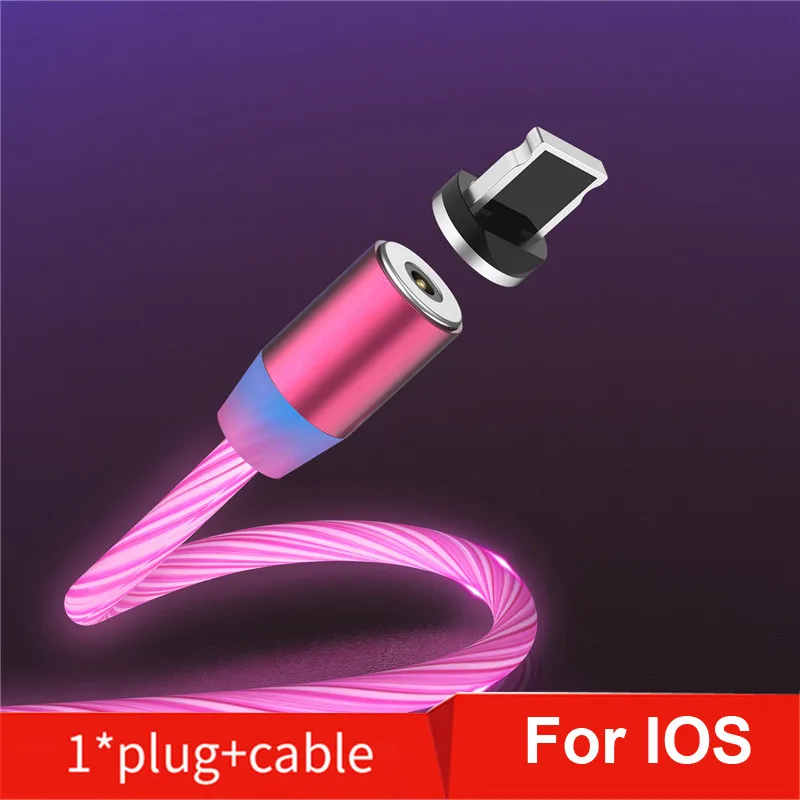 Светящийся Магнитный usb-кабель для iPhone XR X 7 8 Micro type C быстрое зарядное устройство магнит зарядное устройство для Samsung S7 S8 A50 A5 A7 A10 M40 - Цвет: Red For IOS Cable