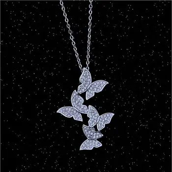 

LZX Hot 4pcs Butterfly Shape Pendants White Gold Color Cubic Zirconia Crystal Elegant Choker Necklace For Women Fashion Jewelry