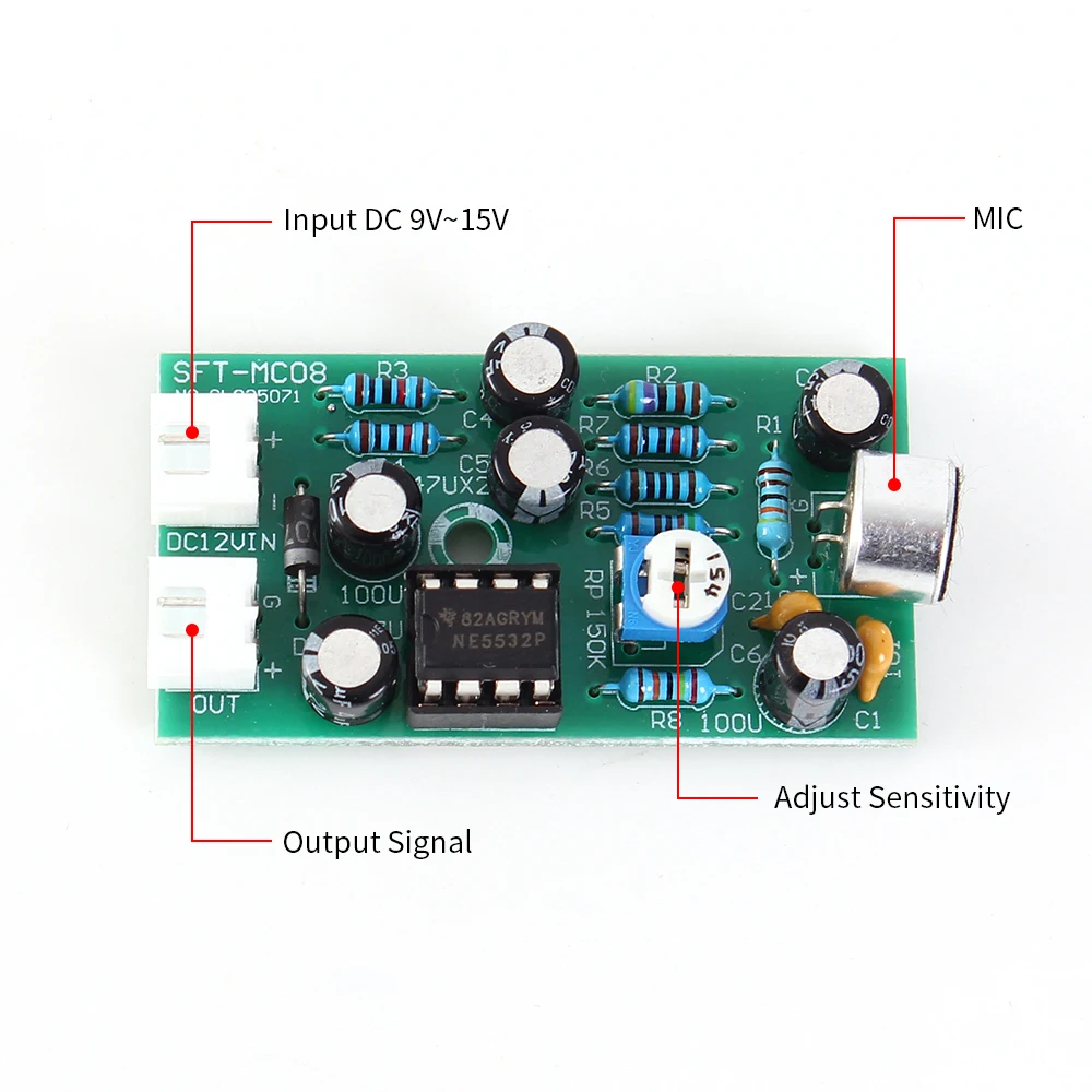 Аудио мониторинг микрофон усилитель доска Регулируемый емкостный DC 9 V-15 V голосовой модуль микрофон автоматическое управление усилением
