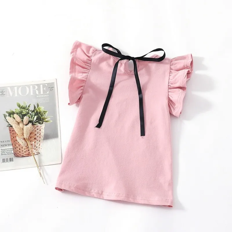 

2019 summer new girls T-shirt baby lace sleeve princess shirt cotton baby striped bottoming shirt girls clothing baby shirts