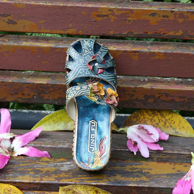 

2019 spring and summer new leather cowhide thick bottom cake flat bottom sandals candy color ladies home shoes