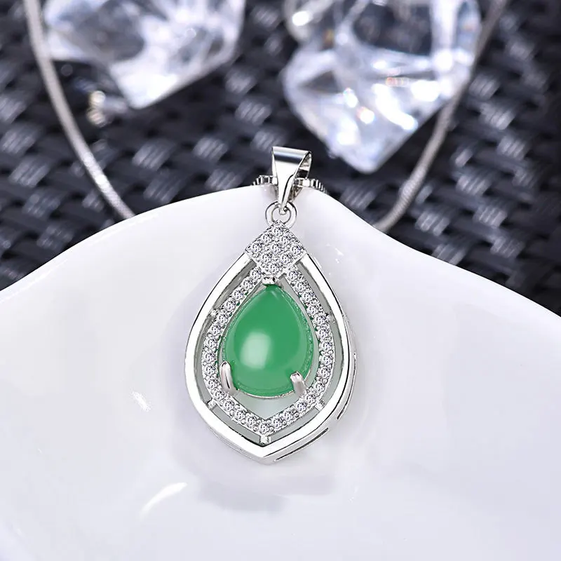 olowu Fashion 925 Sterling Silver Pendant Necklace Pure Silver Natural Stone Red or Green Chalcedony Necklaces Jewelry With CZ (3)