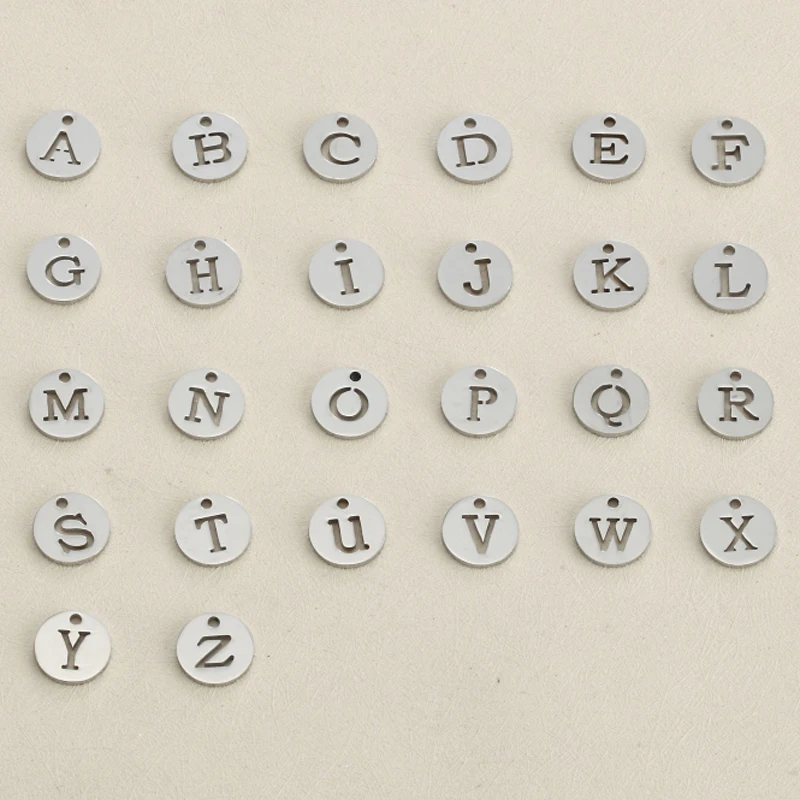 5pcs Stainless Steel Hollow Initial Charms Disc Pendant Alphabet A Z