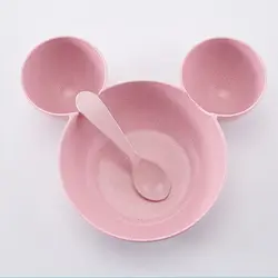 Детские Bamboo посуда одноцветное Кормление Микки миски Детские чаша тарелка еда столовая утварь для кормления набор таблички для детей