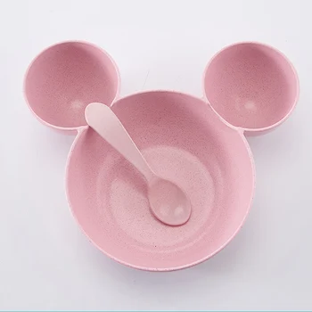 

Children Baby Bamboo Tableware Solid Feeding Mickey Dishes Baby Bowl Plate Food Feeding Dinnerware Set Plates for Children