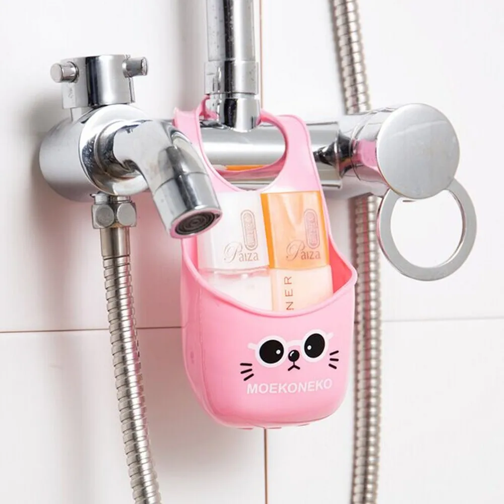 Мини корзина для хранения Кухня ванная комната, мини-Полки с милым рисунком кота узор висит на кран Место тряпкой или косметические принадлежности