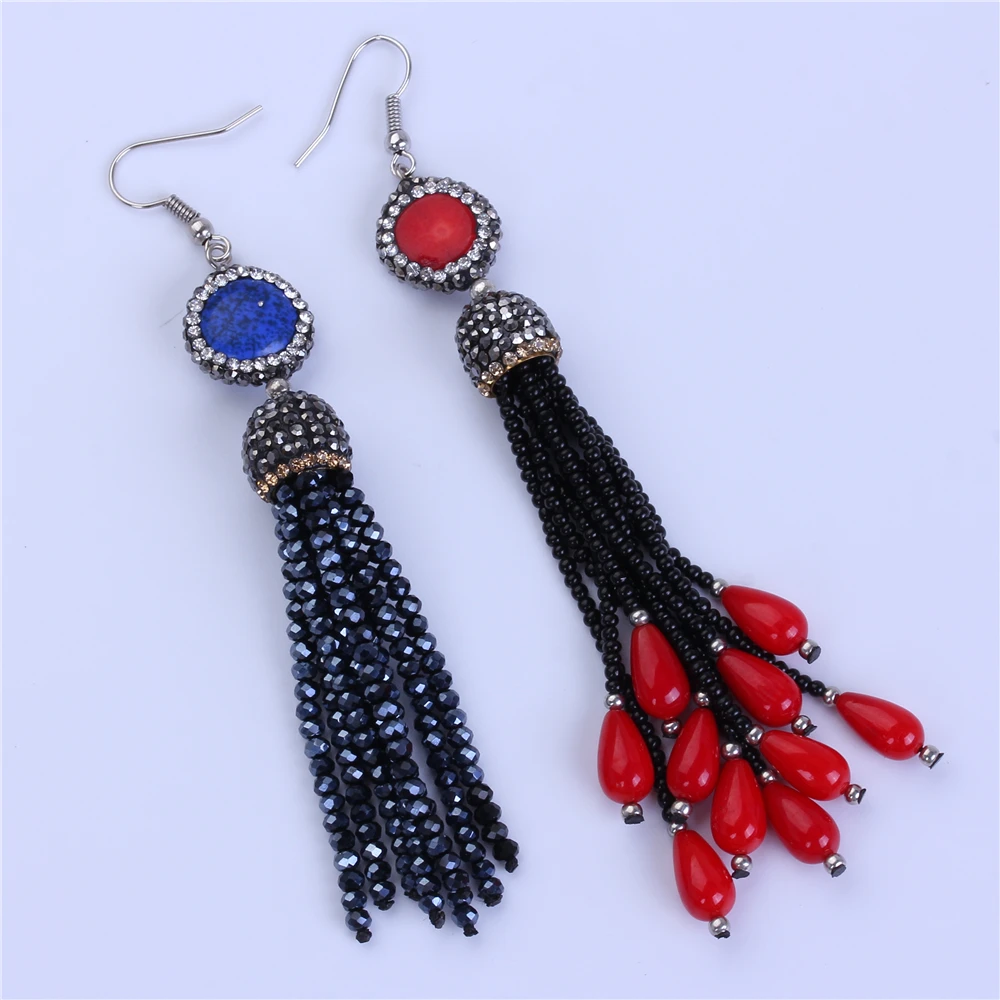 bohemia dark blue stone red coral with rhinestone