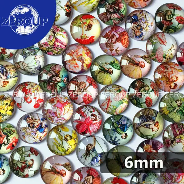 

100pcs/lot A Girl With Wings Pattern Round Glass 3D Domes Seals Cabochon Flatback 6mm Scrapbooking For Photo Craft Cameo