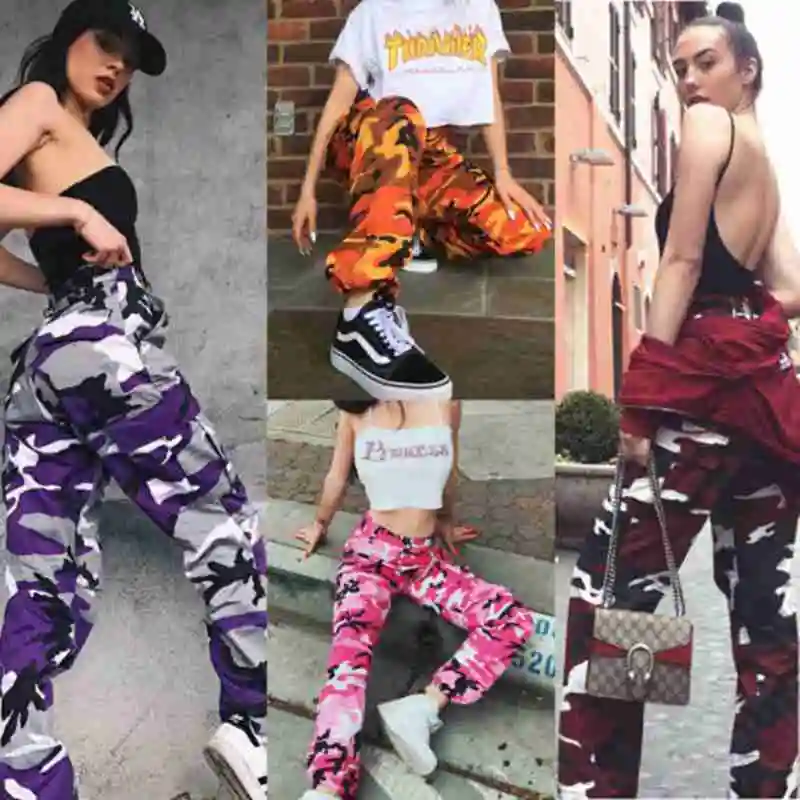 

Womens Fashion Camo Cargo Trousers Casual High Waist Loose Pants Military Army Combat Camouflage Jeans