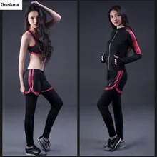Спортивные Бег женские 3 предмета в комплекте набор quick dry тренажерный зал одежда пальто+ сексуальный бюстгальтер+ Штаны yoga костюмы ropa deporte mujer