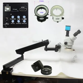 

Continuous Zoom Binocular Visual 7X-90X Trinocular Clamp Arm Microscope Long Arm Boom Desk Stand+14MP HDMI USB Camera+LED Light
