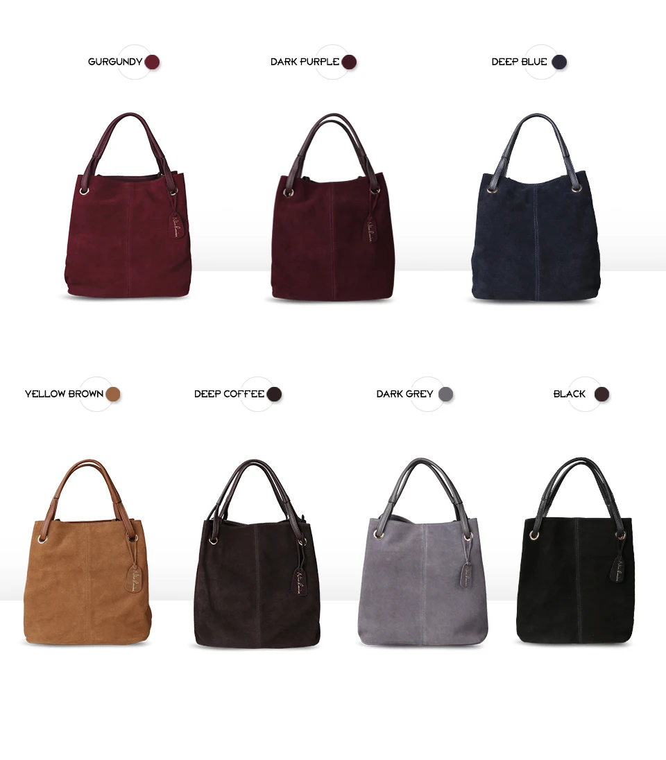 Nico Louise Women Real Split Suede Leather Tote Bag,New Leisure Large Top-handle Bags Lady Casual Crossbody Shoulder Handbag