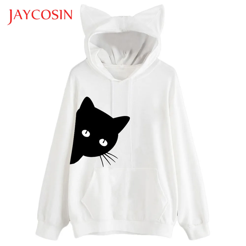 Jaycosin одежда с принтом кота Женская Толстовка Топы Леди Девушки хлопок длинным