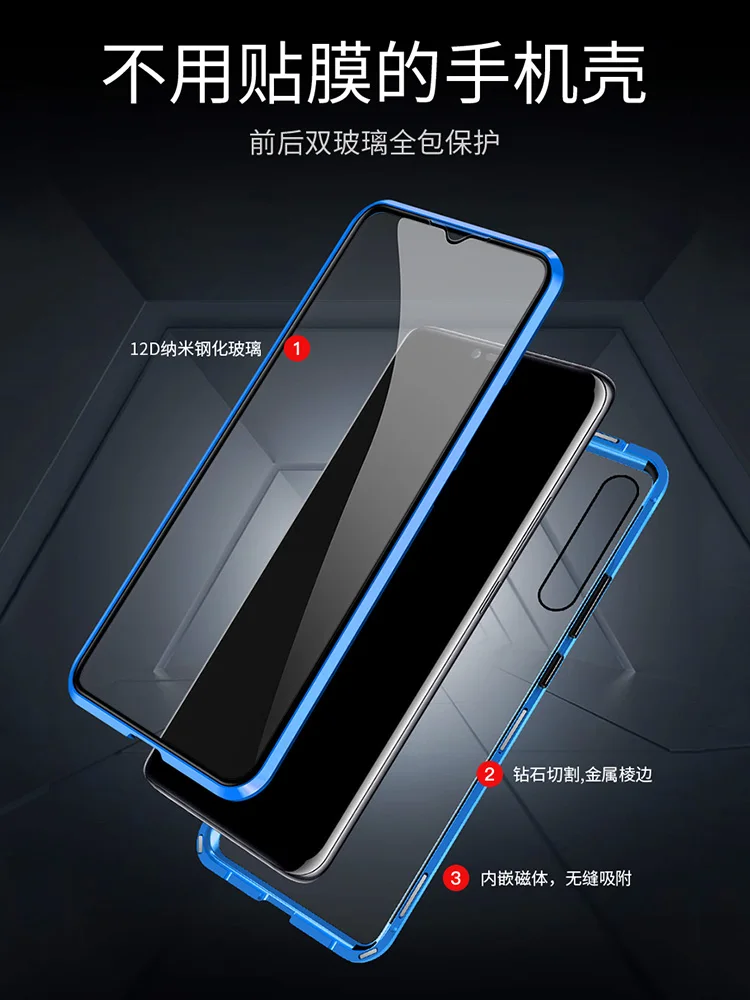 Металлический магнитный чехол для Vivo Oppo Realme X A9 F11 X23 X27 IQOO Reno двухсторонний закаленное стеклянный магнит Чехлы для мобильных телефонов