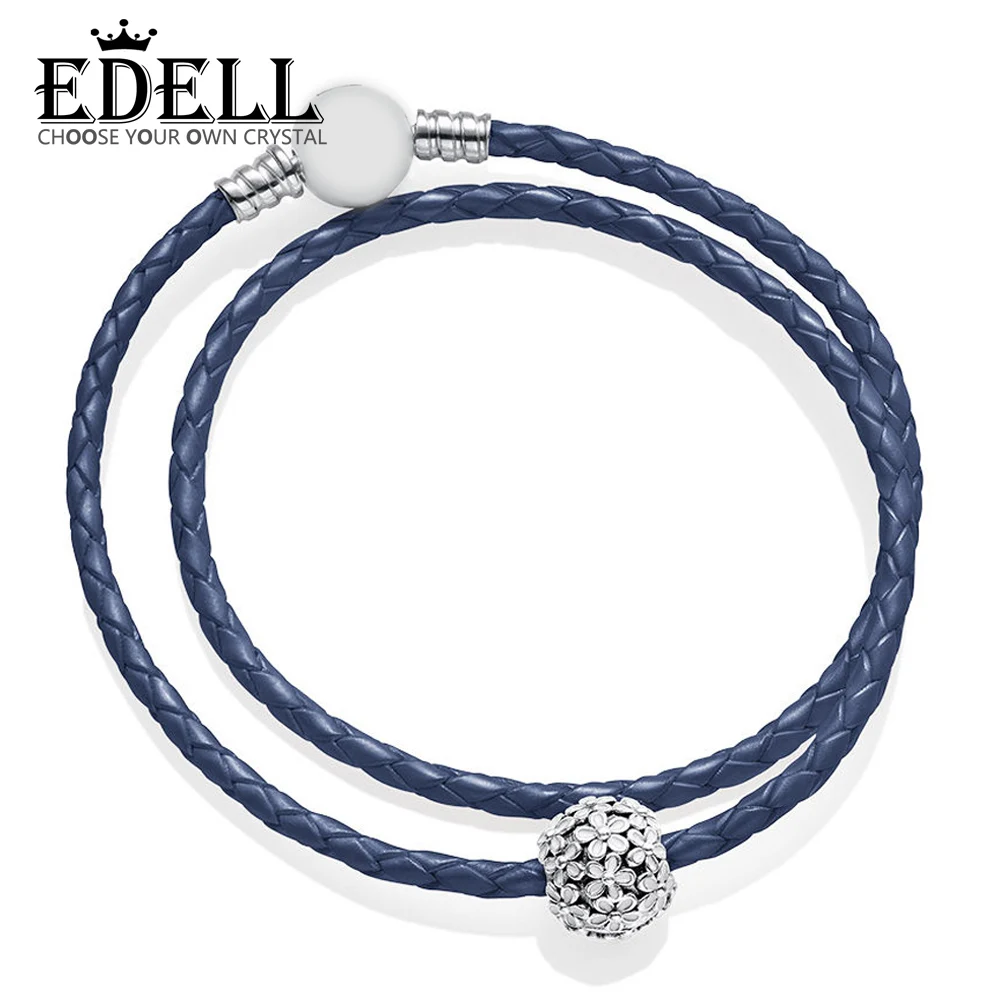 

EDELL 100%925 Sterling Silver New DARLING DAISY MEADOW CLIP IVORY Blue Fashion Double Leather Bracelet Set B801199 590745CDB