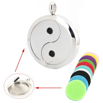 

10pcs 30mm plain Yin Yang Taiji Aromatherapy Essential Oil surgical Stainless Steel Perfume Diffuser Locket Necklace with chain