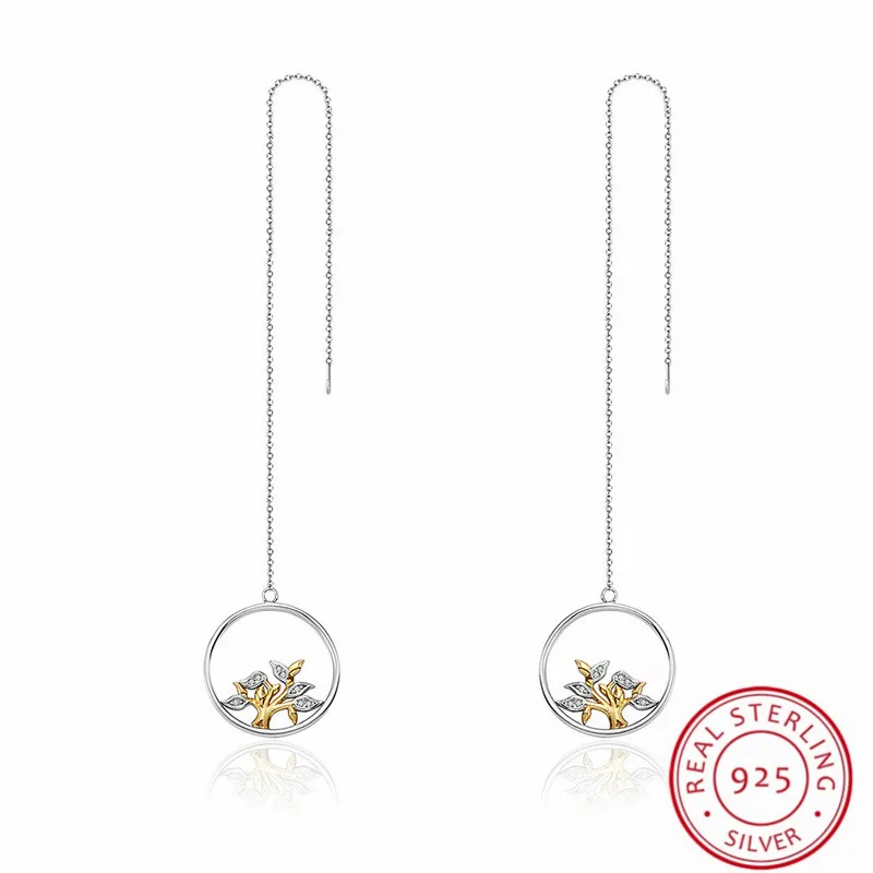 

925 Sterling Silver Fashion Long Drop Round Earrings Bridal Wedding Ceremony Propose brincos Jewellery Gift for Ladies Women