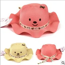 Новая Детская кепка, корейская мода, Детская летняя соломенная шляпа с бантом и изображением медведя, Спортивная Кепка для детей возрастом от 2 до 8 лет