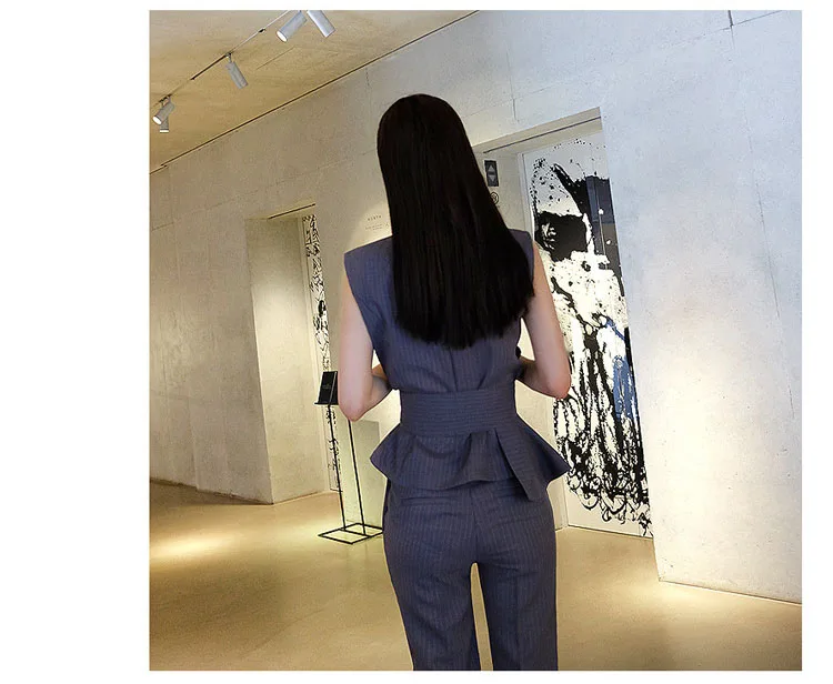 Fashion Style Women Business Suits Formal Office Suits Work Ruffle Decoration Top With Pantyhose Print Pants Suit Women (8)