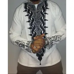 Мода Стенд воротник рубашки с длинным рукавом Для мужчин 2018 Фирменная Новинка Дашики Африканский принт Chemise Homme Повседневное в африканском