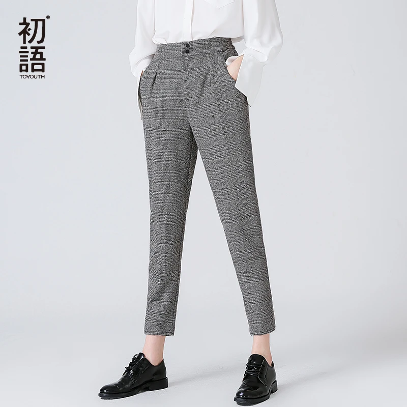 Goedkoop Toyouth Vrouwen Harembroek 2018 Nieuwe Plaid Enkellange Broek Hoge Taille Broek Lente Casual Pantalon Plus Size XS ~ 3XL