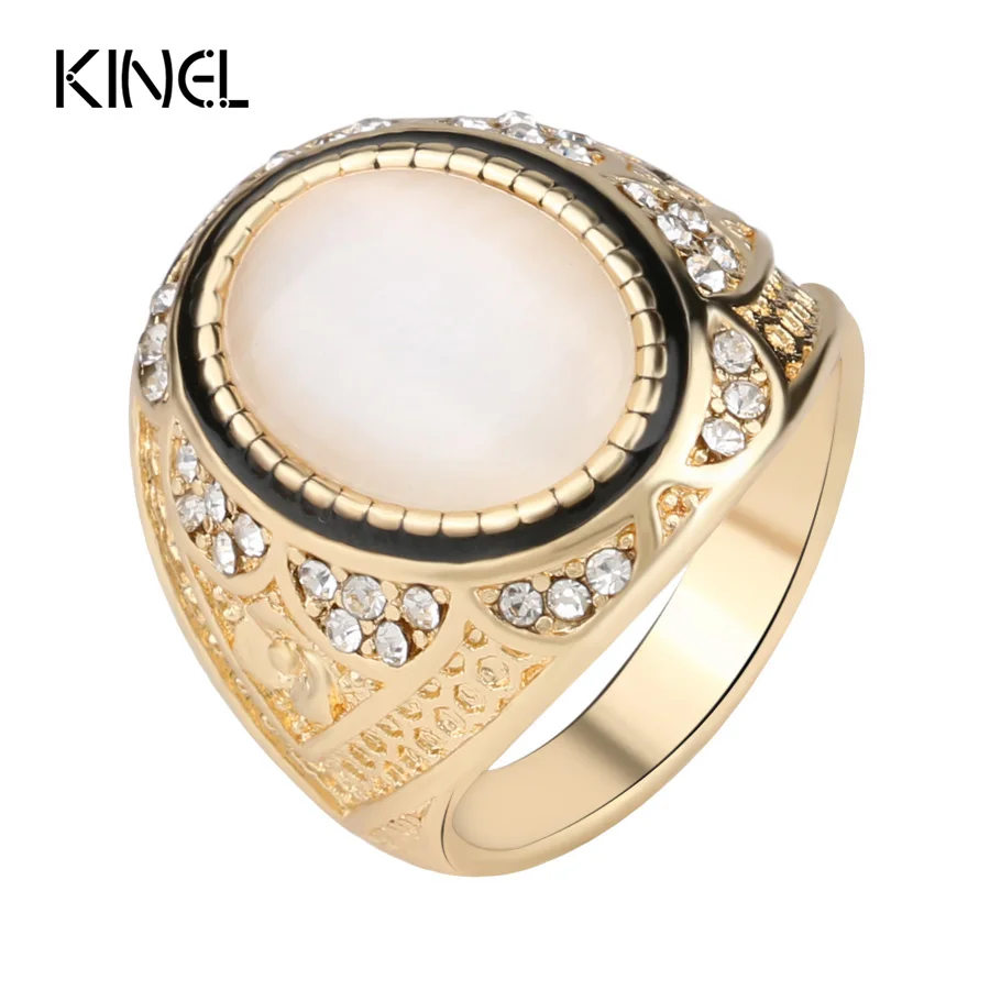 Женское Винтажное кольцо с белым опалом Золотое австрийскими кристаллами