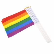 2017 Hot Sell 200pcs the Small Rainbow flag 14*21CM Gay Pride Hand Flag the hand waving flag with Pole